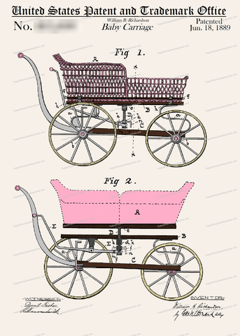 CARD-C959: Baby Carriage (PINK) - Patent Press™