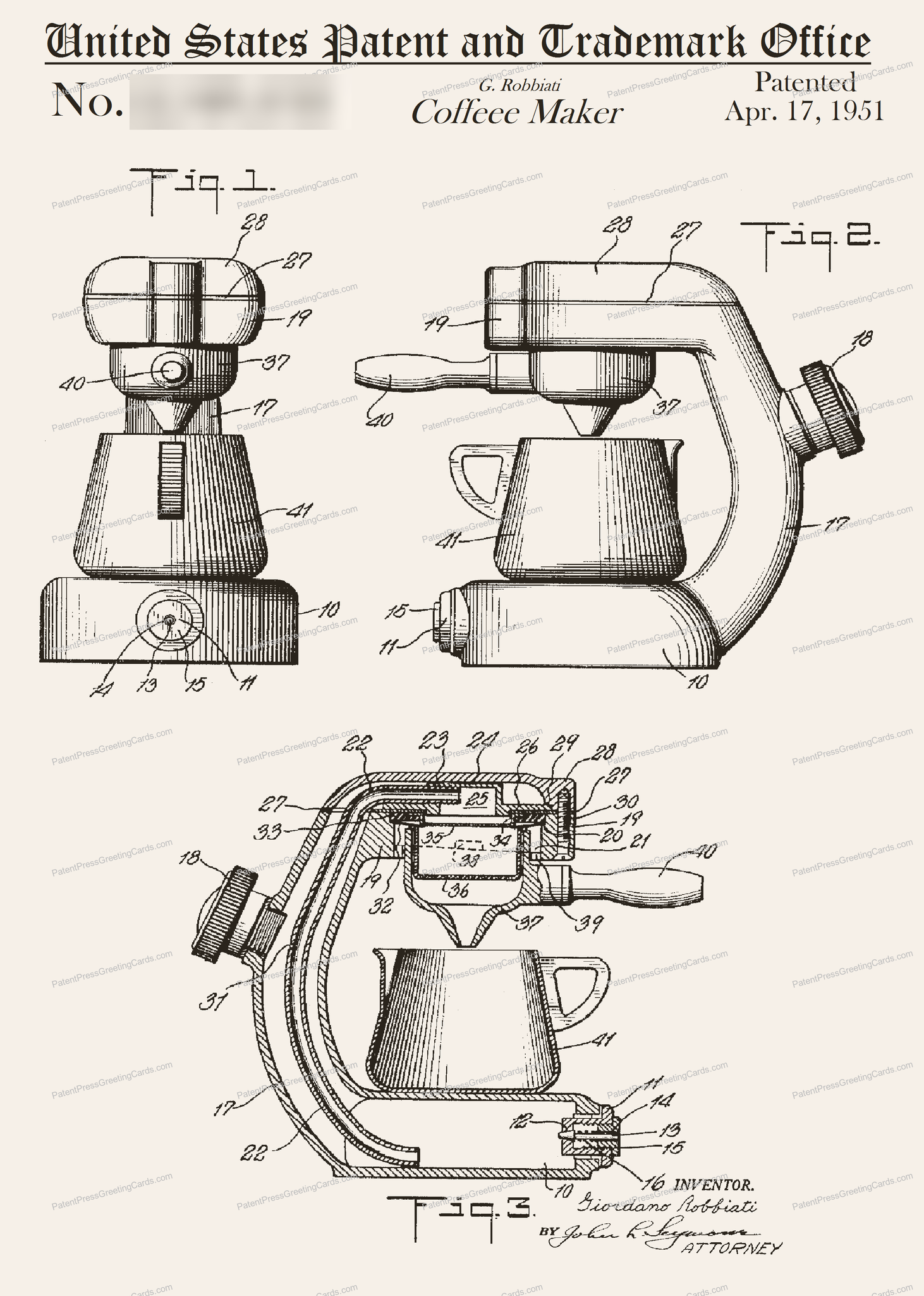 CARD-032: Coffee Maker (1951) - Patent Press™